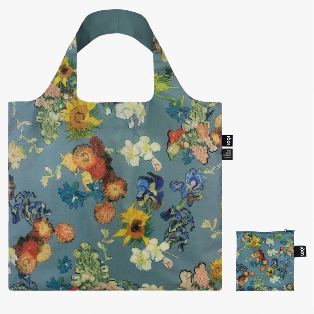 NWT Loqi Museum Collection VAN GOGH Flower Bouquet Blue Canvas Recycled Tote Bag